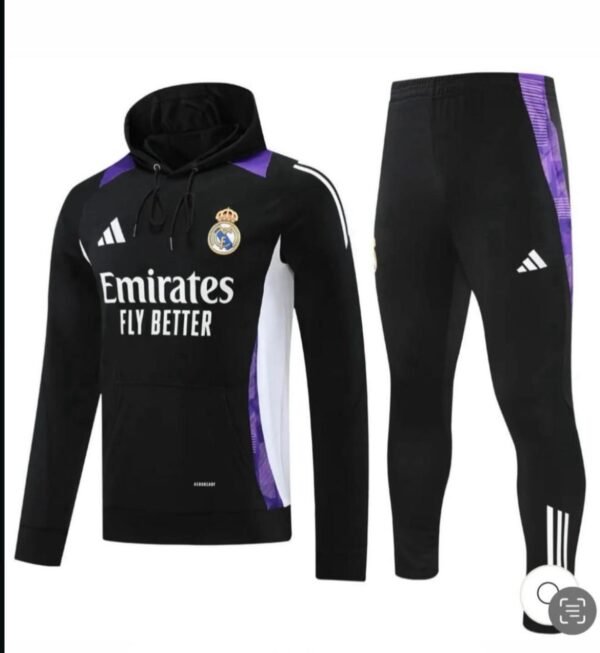 Real Madrid Black Hoodie Training Suit with Pants